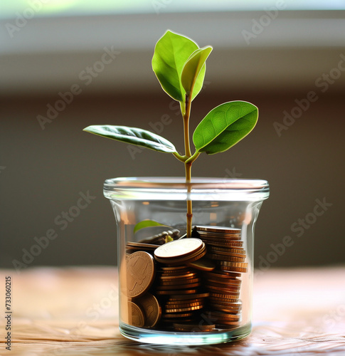 plant grows in glass and set on stacks of coins, in the style of earthy tones, iberê camargo, flickr, light gray and emerald, light pink and brown, salvagepunk, social action photo