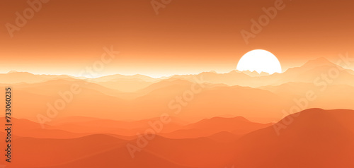 illustration d'un soleil couchant sur les montagnes en dégradé dans des couleurs chaudes photo