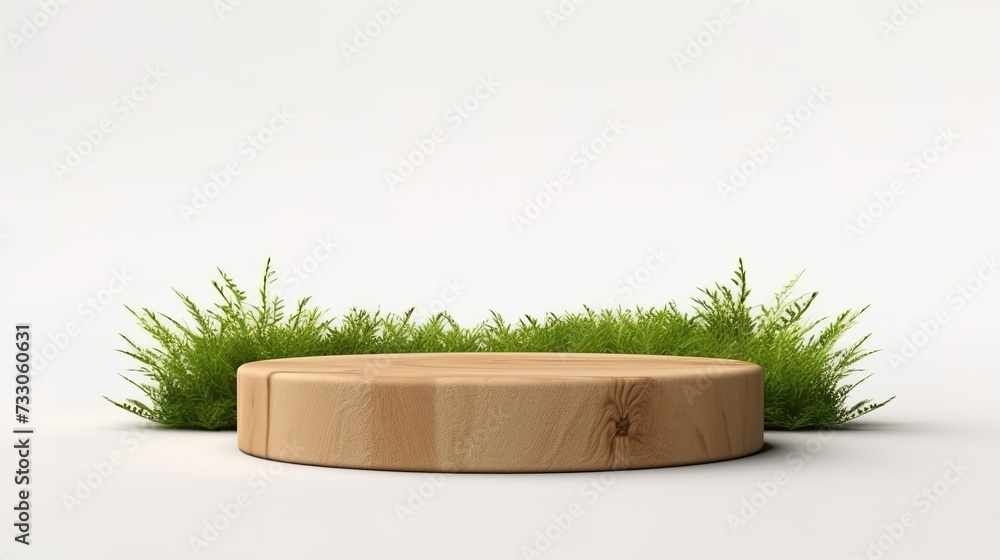 Wooden podium in tropical forest for product presentation and green background.3d rendering, generative ai Wooden podium in tropical forest for product presentation and green background.3d rendering, generative ai