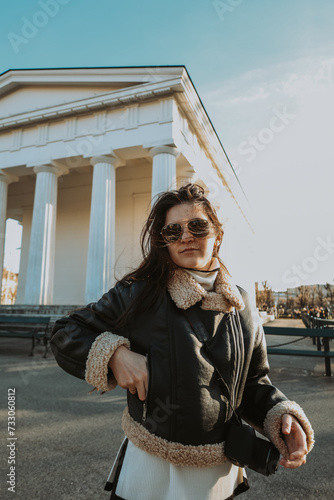 A young millennial girl spends time in Vienna, Austria. Walks around the sights of Vienna