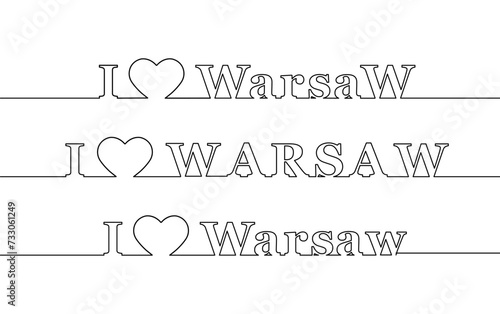 I Love Warsaw. The name of the capital of Poland, contour line.