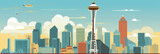 Seattle city panorama, urban landscape. Business travel and travelling of landmarks. Illustration, web background. Buildings silhouette. United States