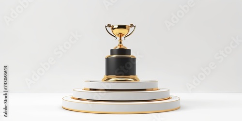 Winner award Trophy Prize on Podium, Silver and Gold Torphy, White Background photo