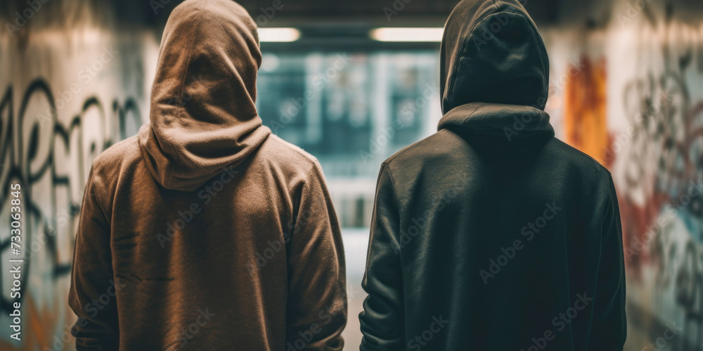 Boys dressed in a sweatshirt and a hoodie against a colorful background