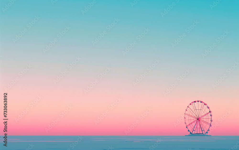 Minimalist Ferris Wheel Against Pastel Sunset Sky