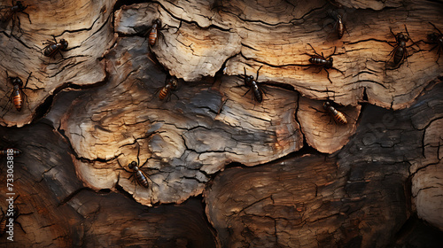 Tree bark texture with hidden insects