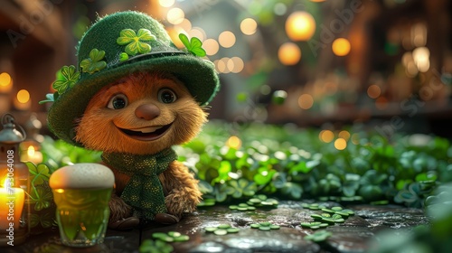 Cute beaver joins in celebrating St Patrick's Day.