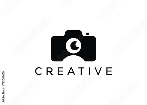 Minimalist camera and man logo design vector template. Creative modern photoshoot logo