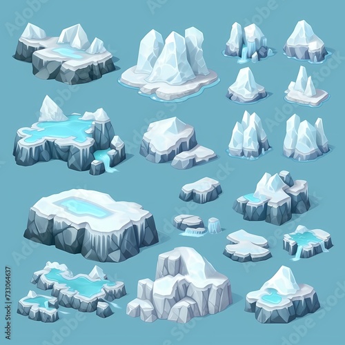 Isometric Arctic Icebergs and Glacial Landscapes Collection photo