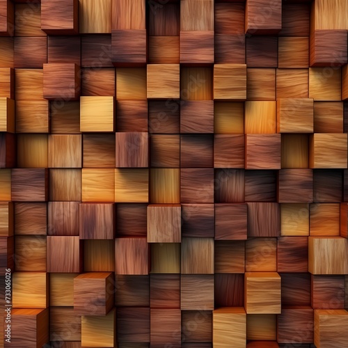 Abstract 3D Geometric Wooden Cube Background in Warm Earth Tones © RobertGabriel