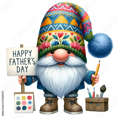 Gnome Father's Day Watercolor Clipart Illustration