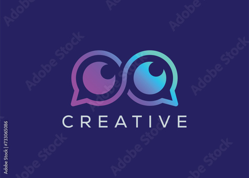 Minimalist eye chat logo design vector template. Creative modern vision chat logo