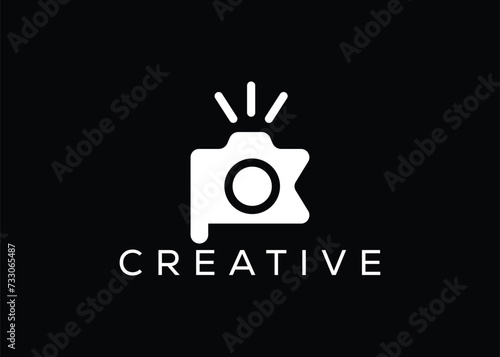 Minimalist flag camera logo design vector template. Creative modern flag photoshoot logo
