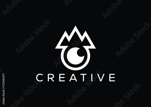 Minimalist hill camera logo design vector template. Creative modern adventure photoshoot logo