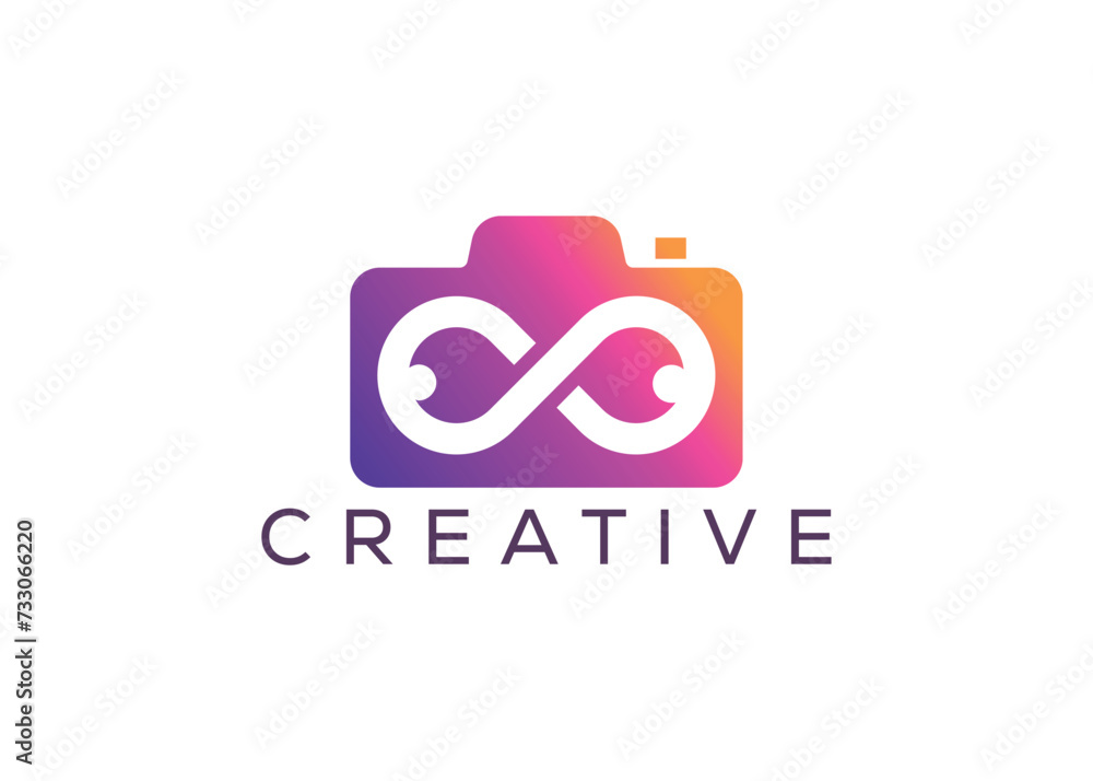 Minimalist infinity camera logo design vector template. Creative modern infinity photoshoot logo Minimalist infinity camera logo design vector template. Creative modern infinity photoshoot logo