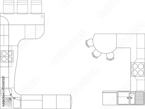 vector design illustration, sketch of kitchen set furniture
