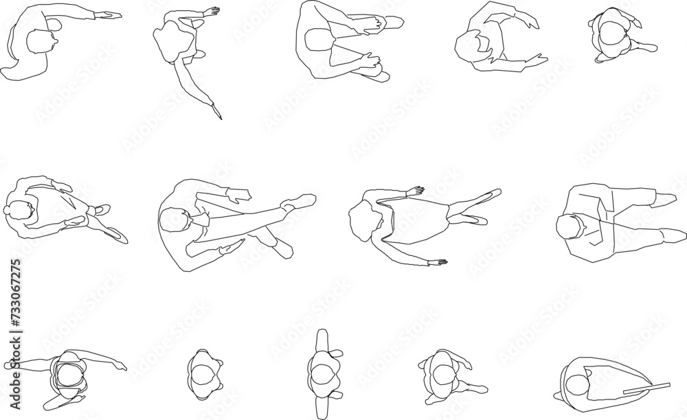 Fototapeta premium Vector illustration of a silhouette sketch design of people doing activities seen from above