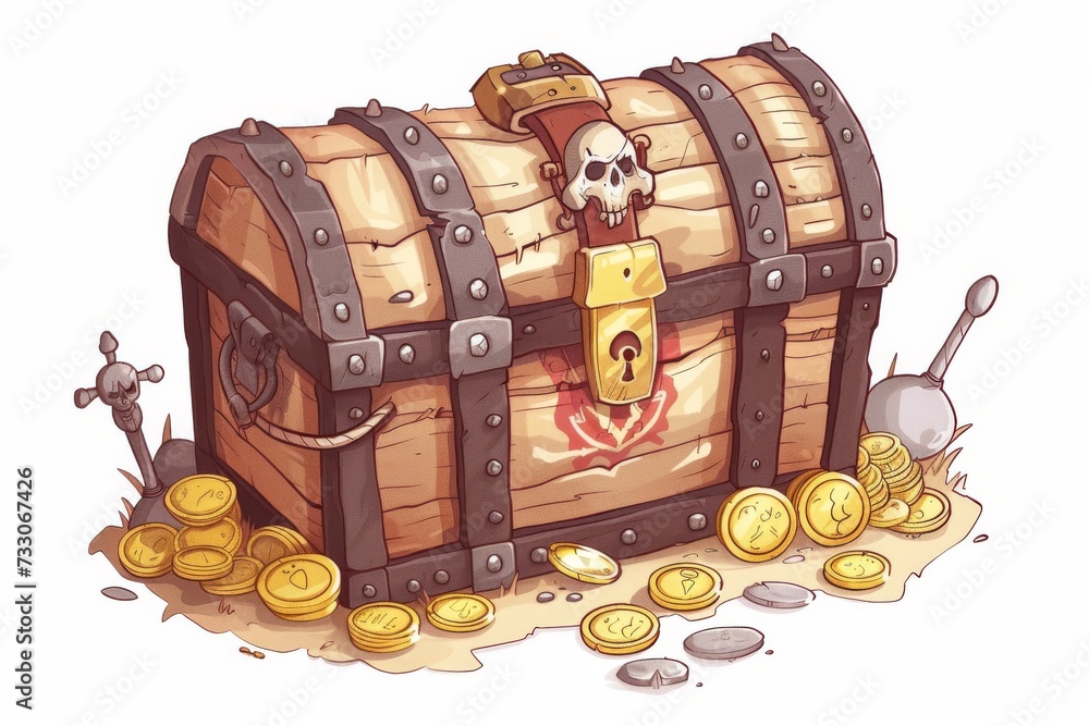 custom made wallpaper toronto digitalcaptivating cartoon pirate treasure chest overflowing with gold coins, Generative AI