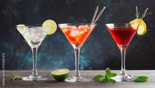 three classic cocktail glasses