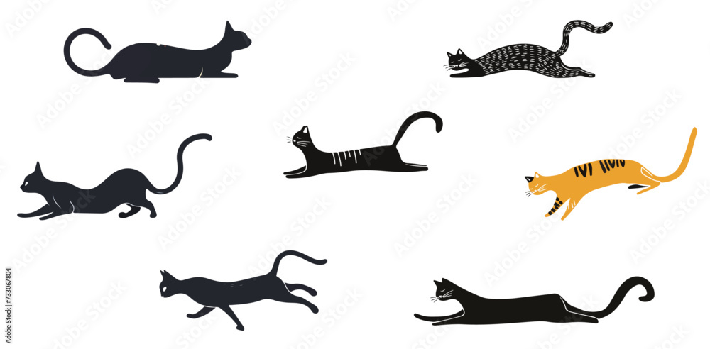 set of cats silhouettes. cats in different positions. set of cats silhouettes. cats in different positions.