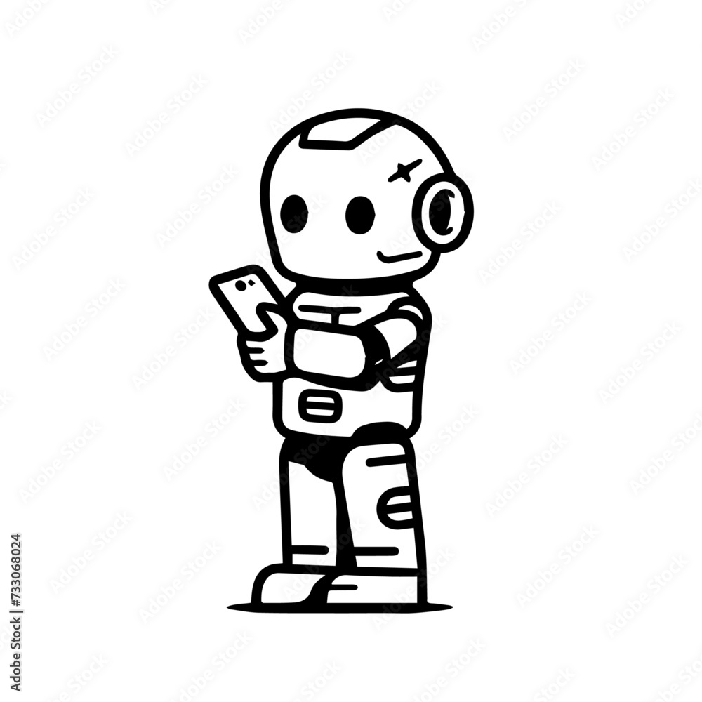 robot holding phone, robot logo, robot vector.