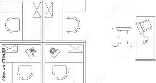 design sketch vector illustration Architectural drawing of office desk arrangement plan for work