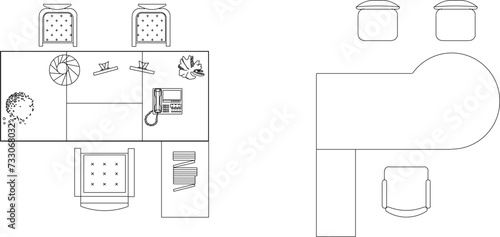 design sketch vector illustration Architectural drawing of office desk arrangement plan for work