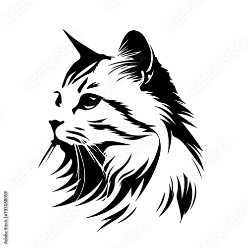 cat silhouette. furry cat, persian cat. cat tattoo illustration.