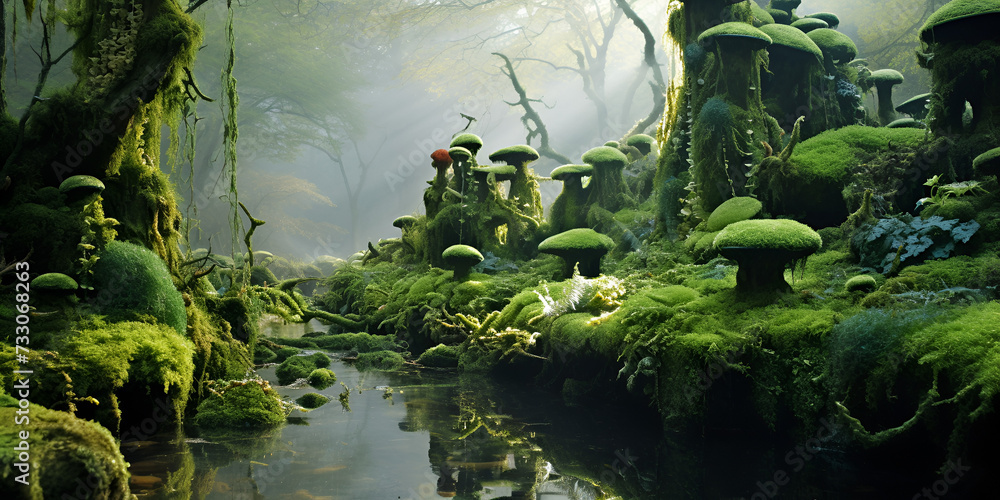 Fantasy landscape with a path in the jungle. 3d render A beautiful ...