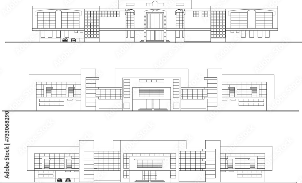 vector design illustration, architectural sketch, detailed architectural drawing of a modern supermarket building