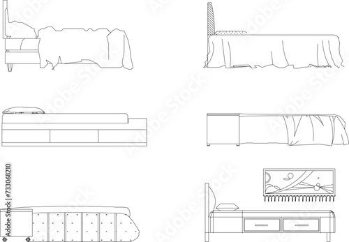 side view of bed furniture sketch vector design illustration