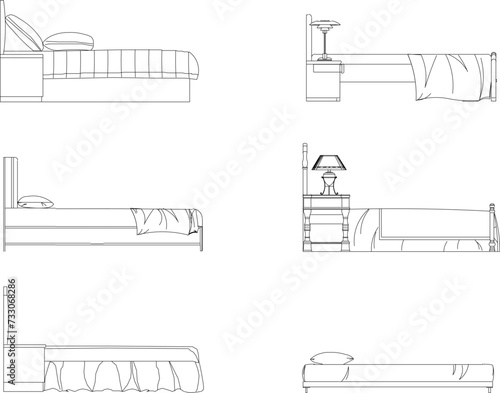 side view of bed furniture sketch vector design illustration