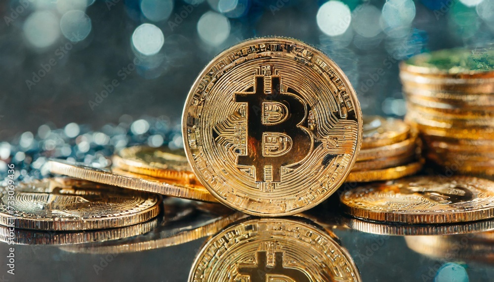 close up photo of bitcoin crypto currency - obrazy, fototapety, plakaty 