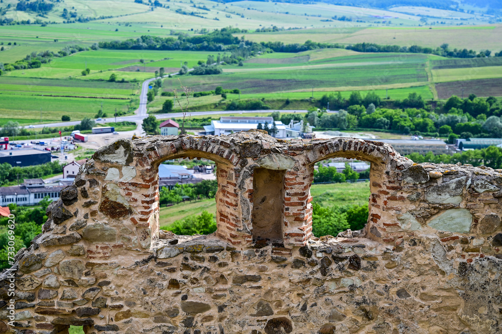 Famous castle ruins of Rupea Citadel, Cetatea Rupea, ruins of a castle in summer, Rupea, Transylvania, Romania	