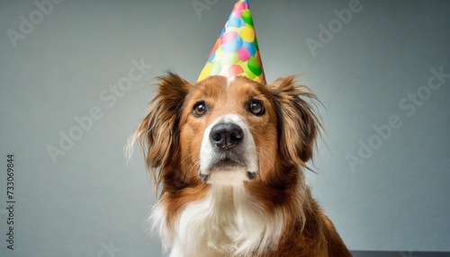 dog wearing self made paper party hat
