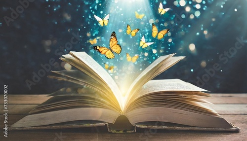 human mind with butterflies and light coming out of a book mental health concept positive thinking creative brain fairy tale story