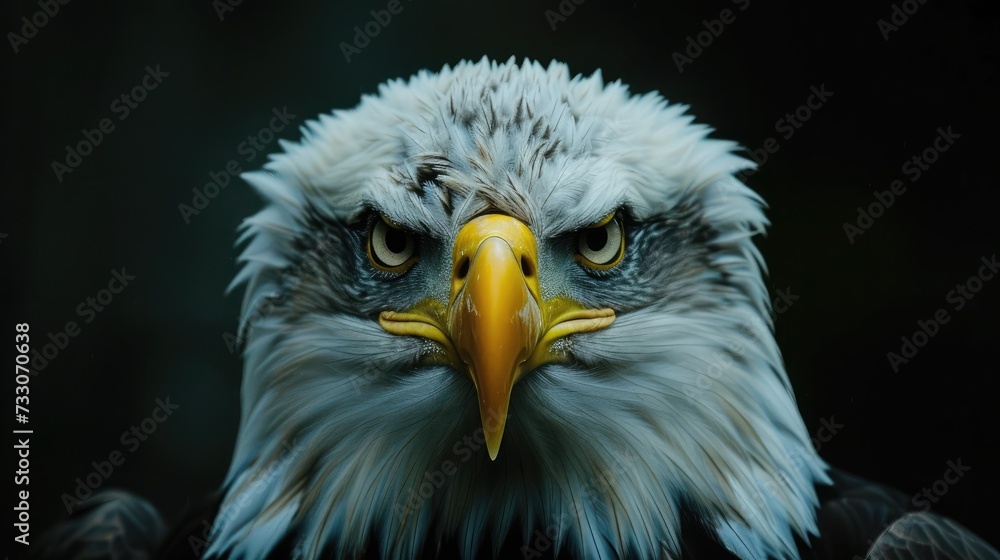 Fototapeta premium Angry north american bald eagle on black background.