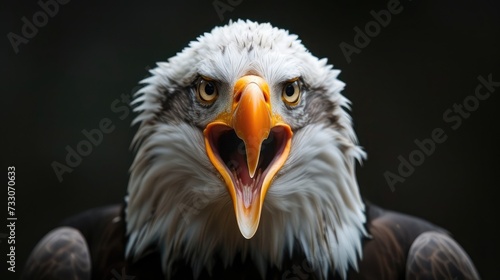 Angry north american bald eagle on black background.