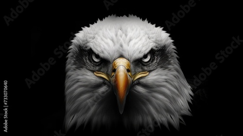 Angry north american bald eagle on black background.