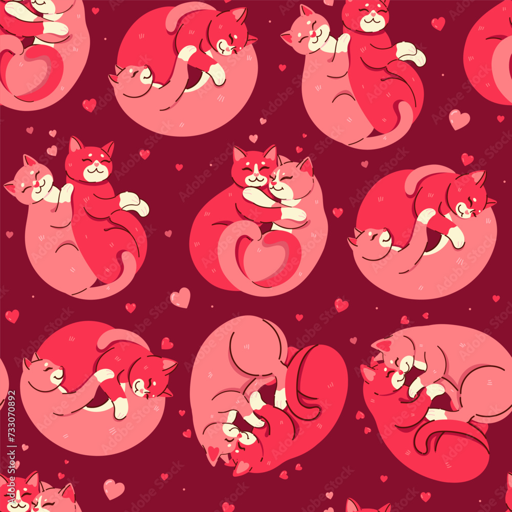 Seamless pattern of cute hugging cats. Vector graphics. Seamless pattern of cute hugging cats. Vector graphics.