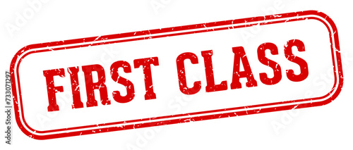 first class stamp. first class rectangular stamp on white background