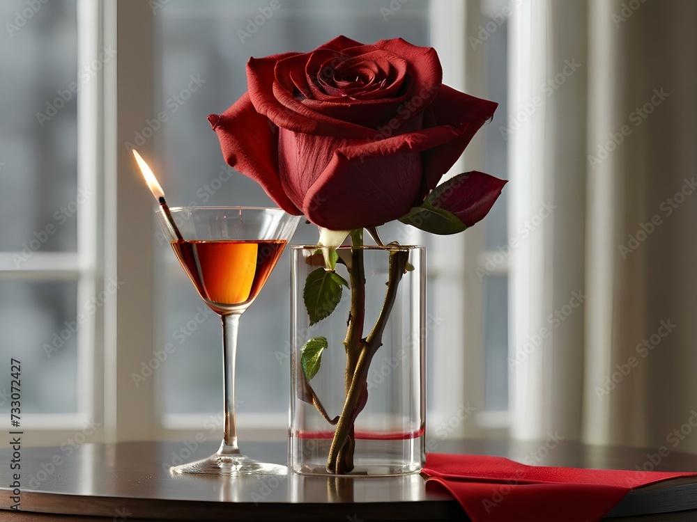 Happy Valentine's Day Scene Digital Art Cute Background with Decorative Love Hearts Red Rose and Candle Illustration Generative AI Happy Valentine's Day Scene Digital Art Cute Background with Decorative Love Hearts Red Rose and Candle Illustration Generative AI
