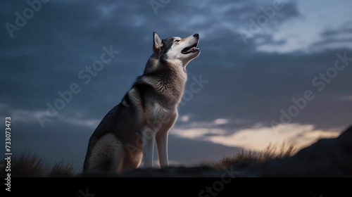 a wolf is sitting in the middle of nowhere at night
