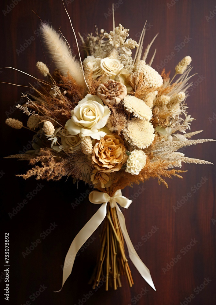 Φωτογραφία AI generated illustration of a brown background with an illuminated bouquet of f