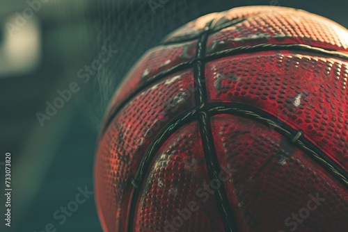 Close-up of a brown ball of basketball sport. Generative AI