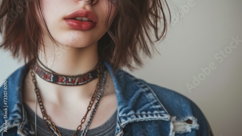 Grunge fashion close up with denim details. AI generated.