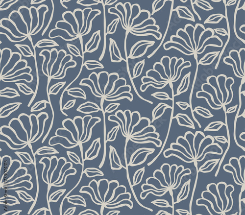 flowers branch and Hand Drawn doodle Scribble floral plants banner. seamless pattern. flower pattern.