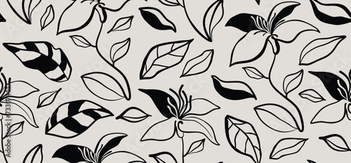 Abstract contemporary hand-drawn flower seamless pattern.