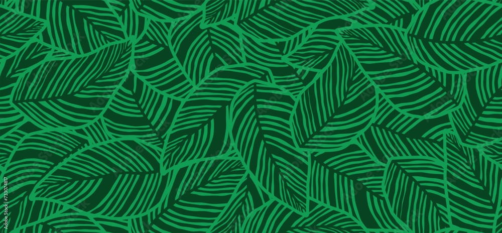 Abstract green leaves seamless pattern.