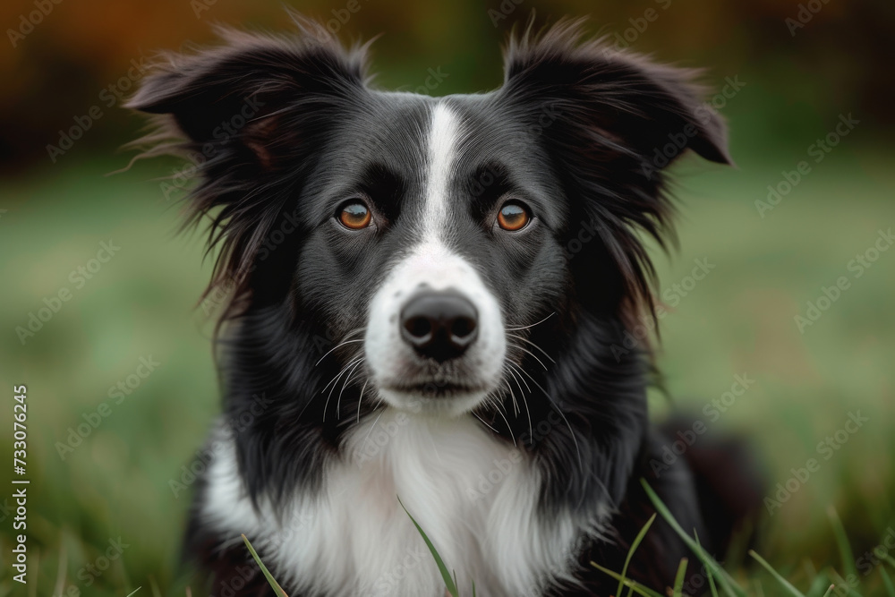 AI-generated illustration of a portrait of a  border collie in a green meadow